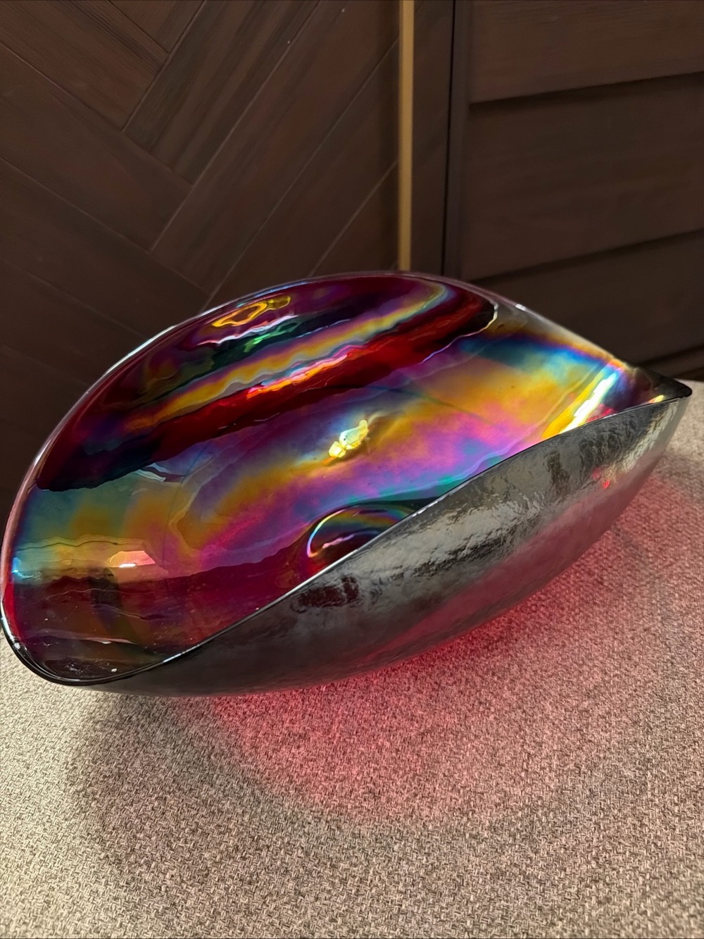 Crate and Barrel Murano Art Glass Red Iridescent Glass Bowl